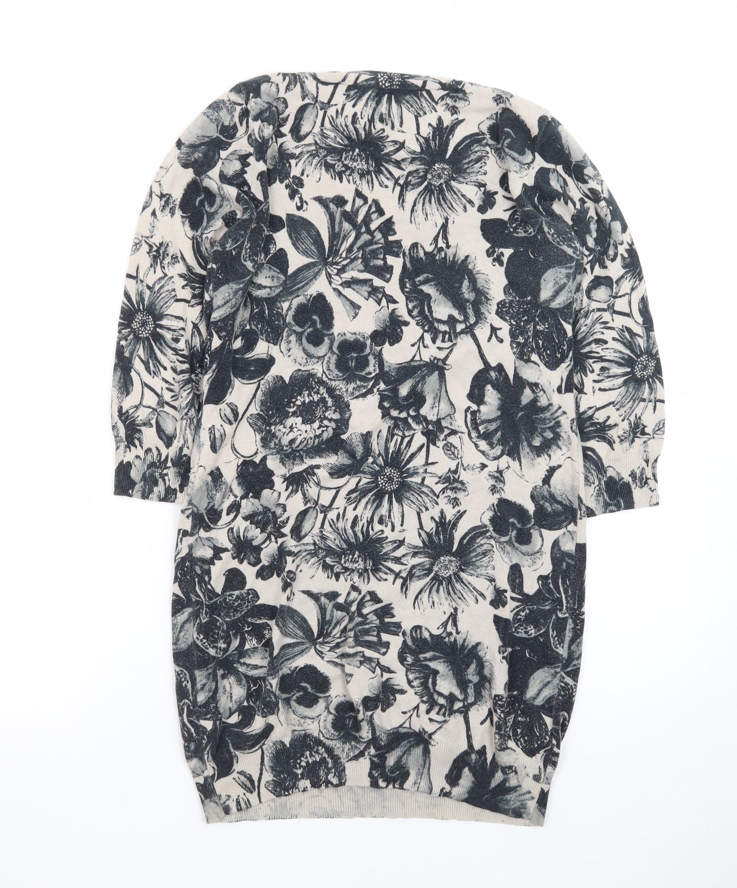 Next Women Beige Floral Knit Jumper Dress Size 8 3/4 Sleeve