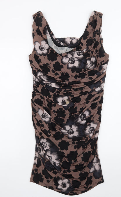Phase Eight Women's Brown Floral Ruched Bodycon Dress Size 12