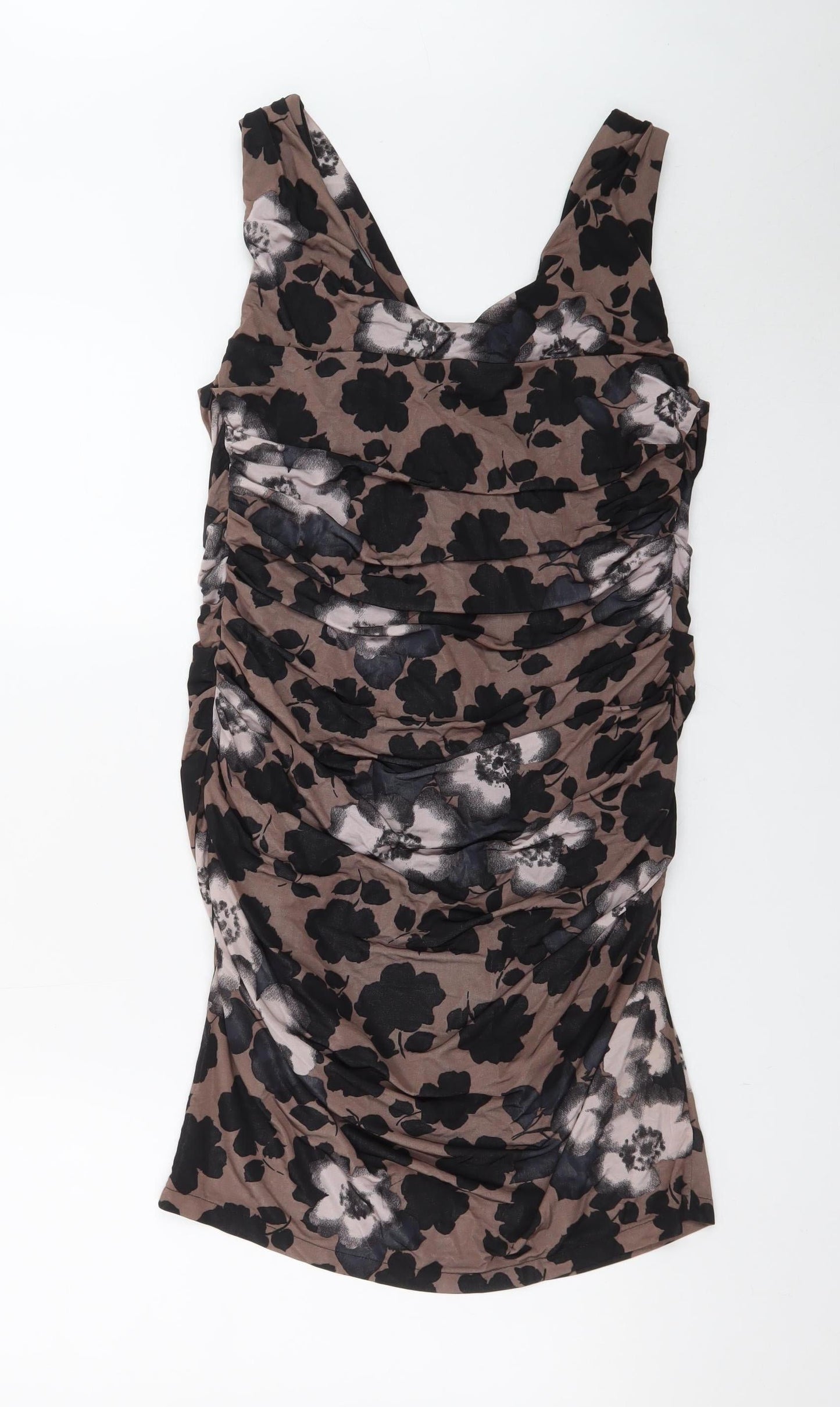 Phase Eight Women's Brown Floral Ruched Bodycon Dress Size 12