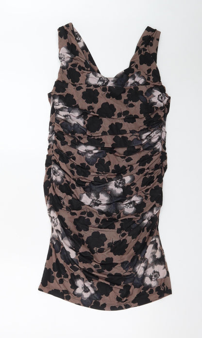 Phase Eight Women's Brown Floral Ruched Bodycon Dress Size 12
