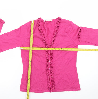 Marks & Spencer Women's Pink V-Neck Ruffle Button Cardigan UK 12