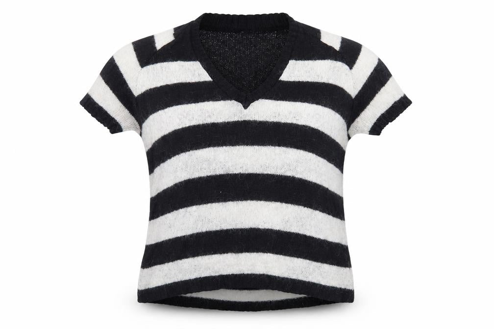 Topshop Women’s Black & White Striped V-Neck Mohair Jumper Size 8