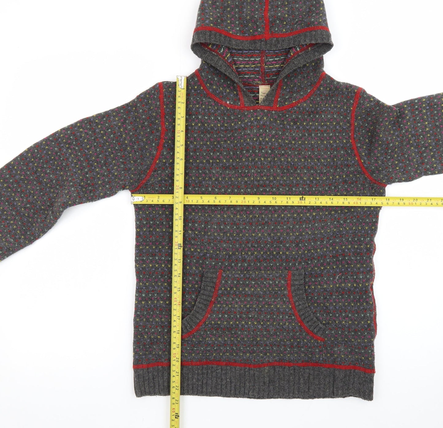 Free People Women's Grey Wool Hooded Pullover Jumper Size M