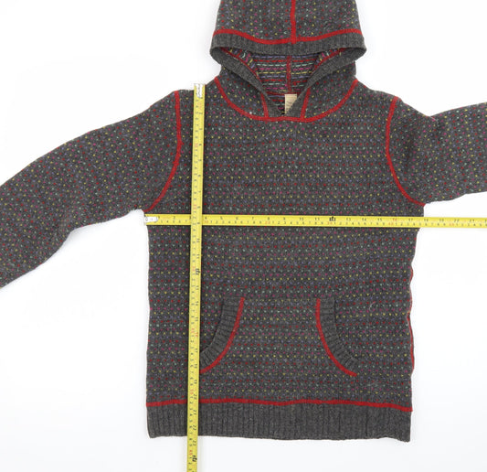 Free People Women's Grey Wool Hooded Pullover Jumper Size M