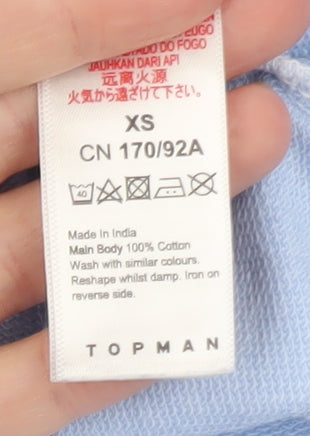 Topman Men Blue Long Sleeve Cotton Polo Shirt XS