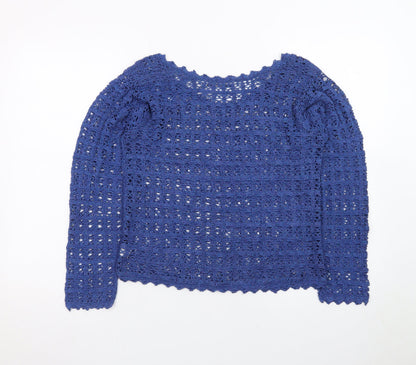 South Lodge Womens Blue Crochet Pullover Jumper Size 14