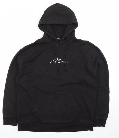 boohooMAN Men's Black Pullover Hoodie L Regular Fit Graphic Logo