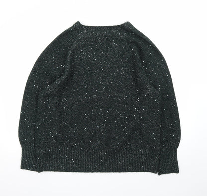 Bonmarché Women Black Glitter V-Neck Long Sleeve Pullover Jumper Size 18