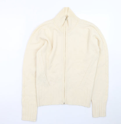 Pringle Women Ivory Lambswool Full Zip Mock Neck Jumper M