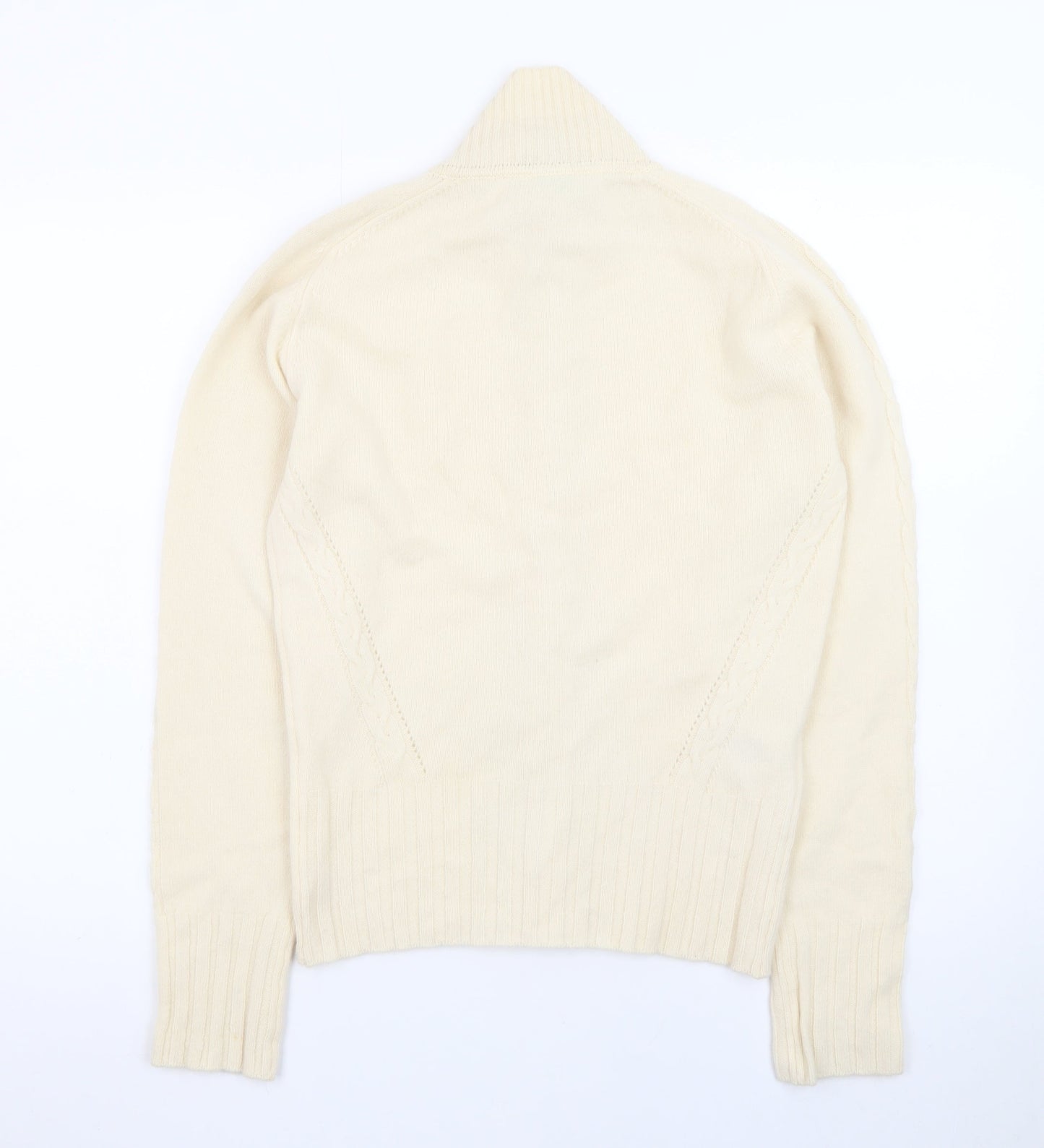 Pringle Women Ivory Lambswool Full Zip Mock Neck Jumper M