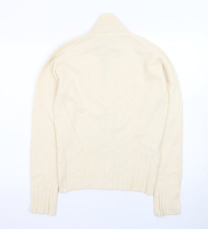 Pringle Women Ivory Lambswool Full Zip Mock Neck Jumper M