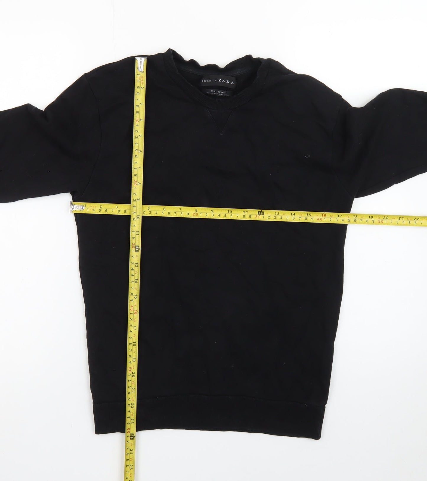 Zara Men Black Cotton Crew Neck Pullover Jumper Size S