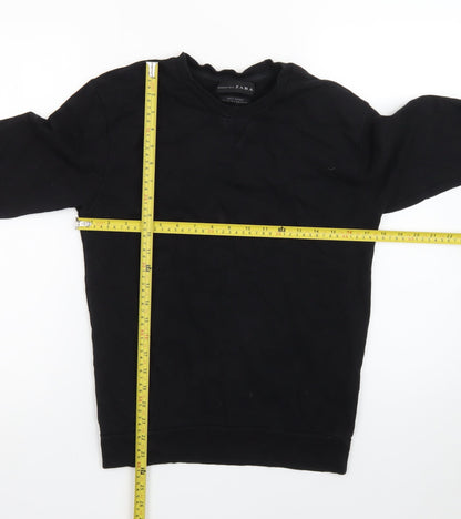 Zara Men Black Cotton Crew Neck Pullover Jumper Size S