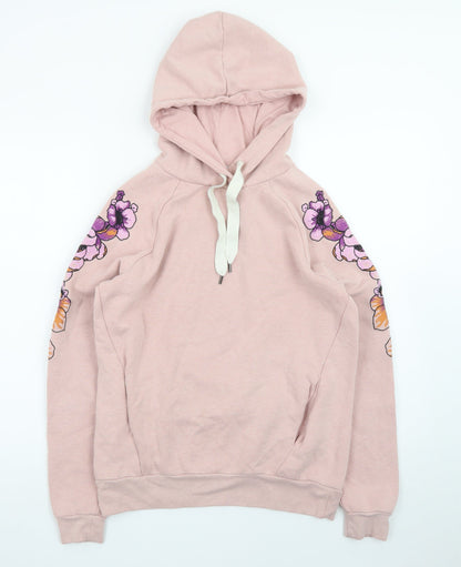 Next Women Pink Floral Hoodie Small Pullover Cotton Blend