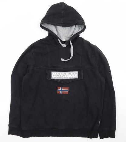 Napapijri Men’s Black 2XL Pullover Hoodie Fleece Outdoor Flag Logo