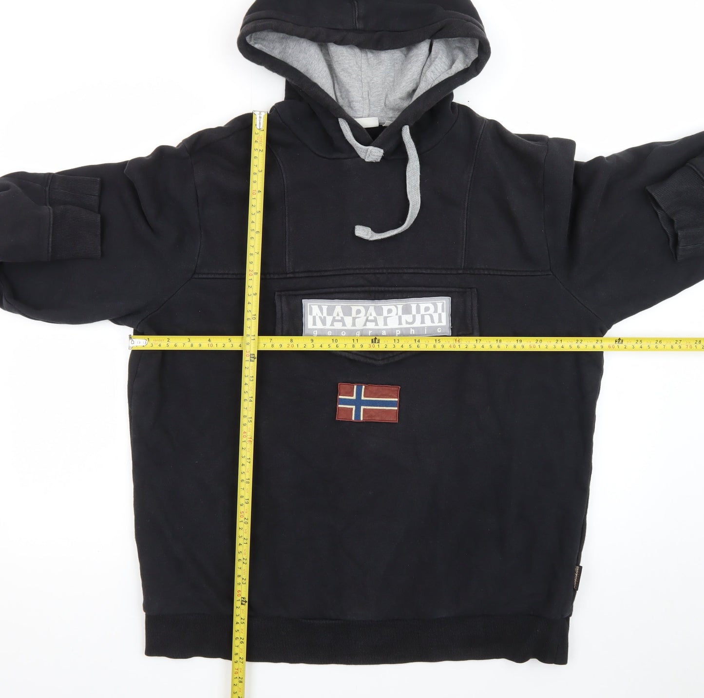 Napapijri Men’s Black 2XL Pullover Hoodie Fleece Outdoor Flag Logo