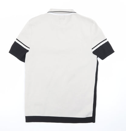 River Island Men's Beige Black Colourblock 1/4 Zip Polo Shirt Size M