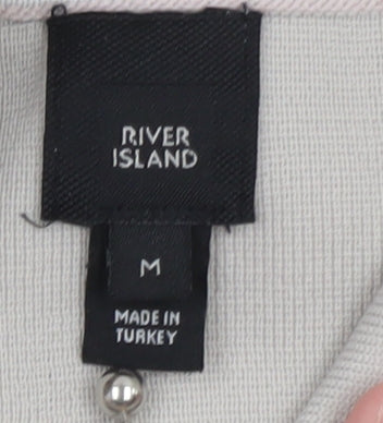 River Island Men's Beige Black Colourblock 1/4 Zip Polo Shirt Size M