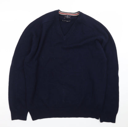 Marks and Spencer Blue Harbour Men's Blue Wool V-Neck Jumper M