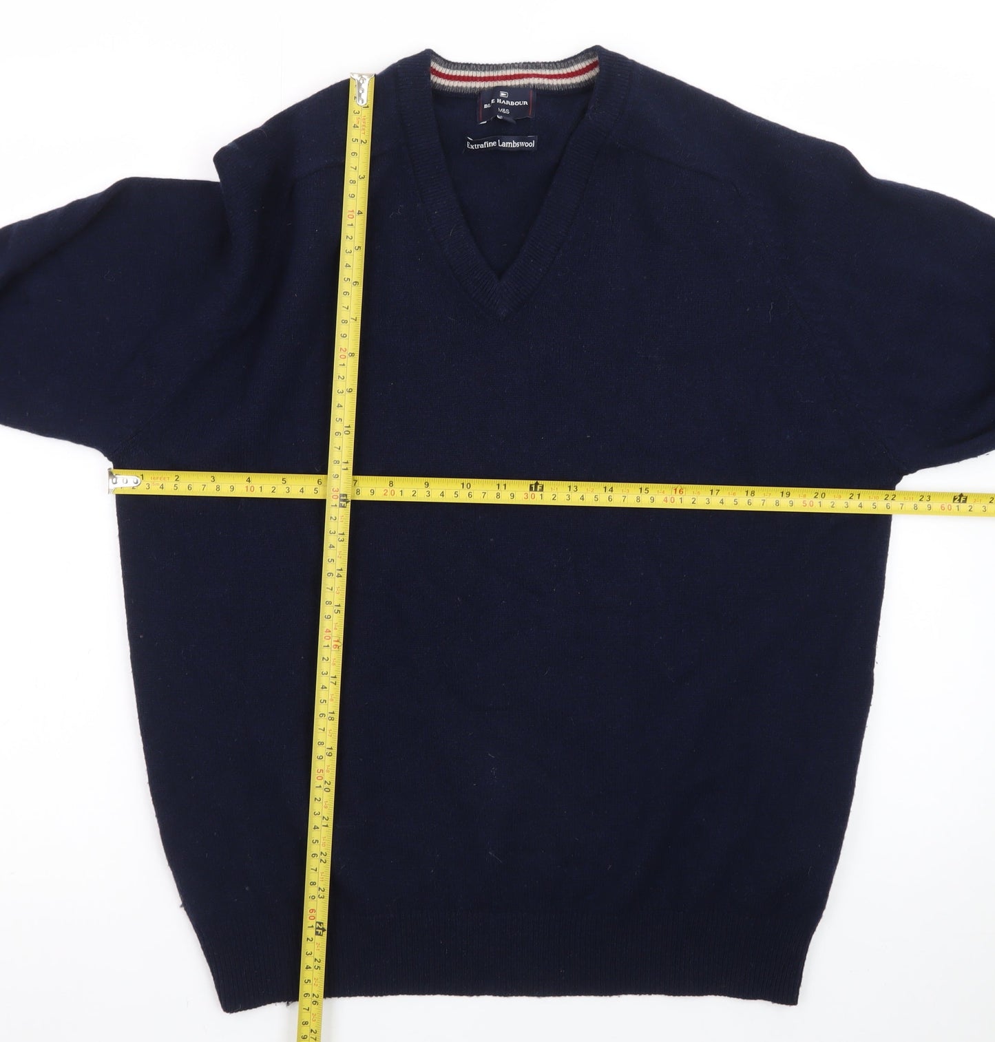 Marks and Spencer Blue Harbour Men's Blue Wool V-Neck Jumper M