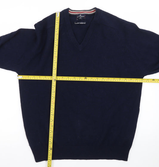 Marks and Spencer Blue Harbour Men's Blue Wool V-Neck Jumper M