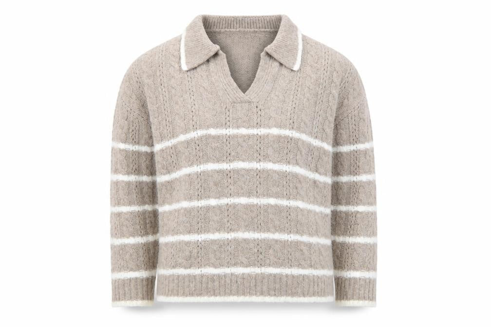 Boohoo Womens Beige Cable Knit Collared Pullover Jumper Size L