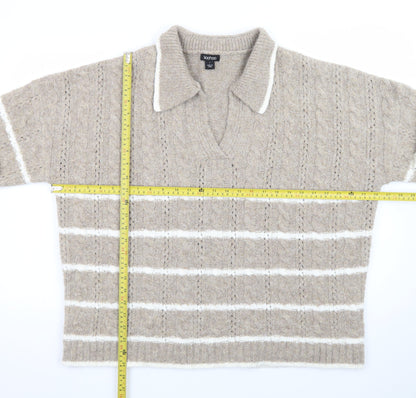Boohoo Womens Beige Cable Knit Collared Pullover Jumper Size L