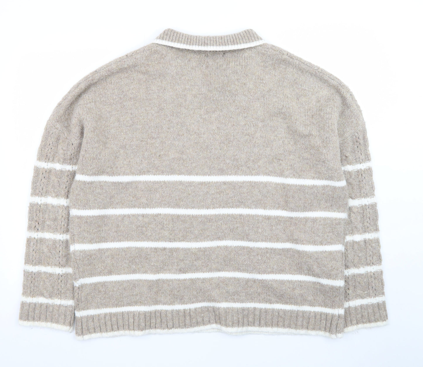 Boohoo Womens Beige Cable Knit Collared Pullover Jumper Size L