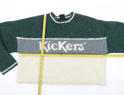 Kickers Women’s Green Wool Blend Logo Crew Neck Jumper Size L