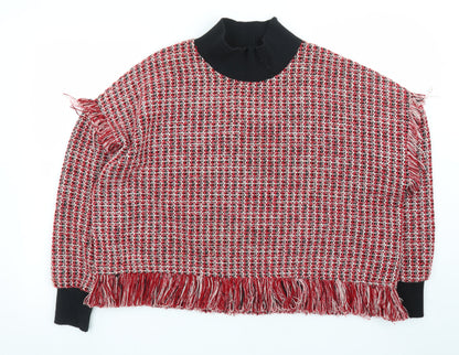 Zara Women Red High Neck Chunky Knit Wool Blend Pullover Jumper Size 12