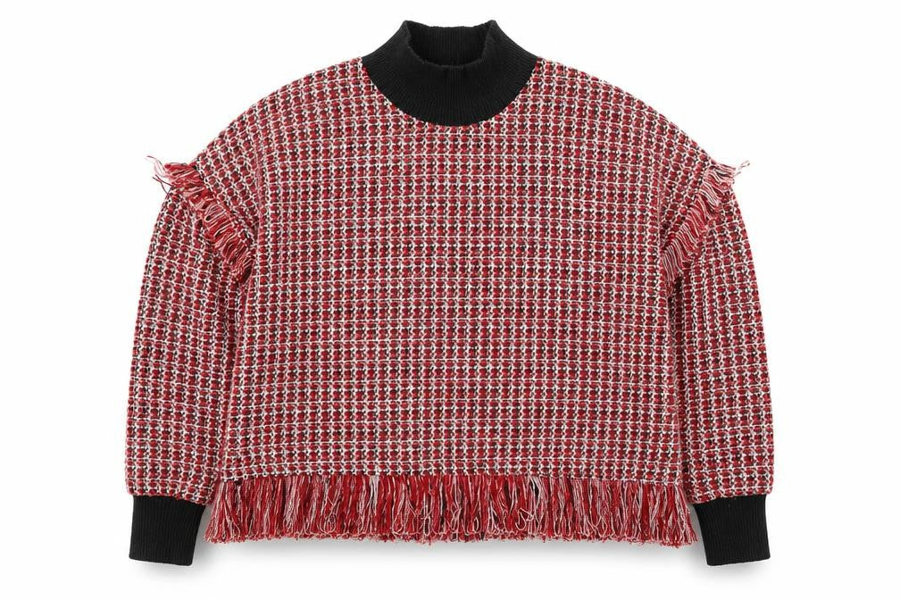 Zara Women Red High Neck Chunky Knit Wool Blend Pullover Jumper Size 12