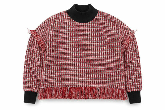 Zara Women Red High Neck Chunky Knit Wool Blend Pullover Jumper Size 12