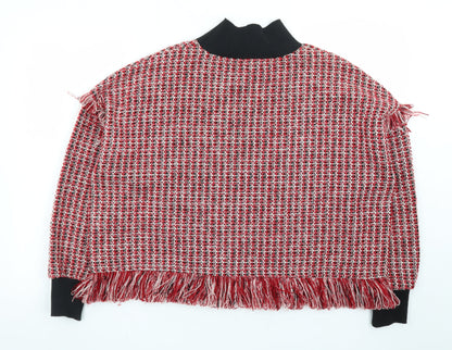 Zara Women Red High Neck Chunky Knit Wool Blend Pullover Jumper Size 12