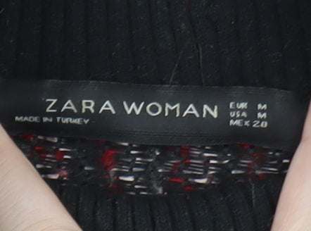 Zara Women Red High Neck Chunky Knit Wool Blend Pullover Jumper Size 12