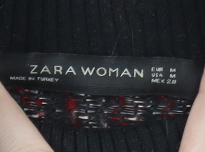 Zara Women Red High Neck Chunky Knit Wool Blend Pullover Jumper Size 12