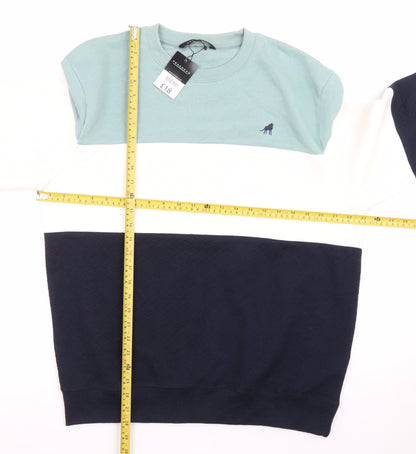 Peacocks Men's Blue Green White Colour Block Crew Neck Sweatshirt L