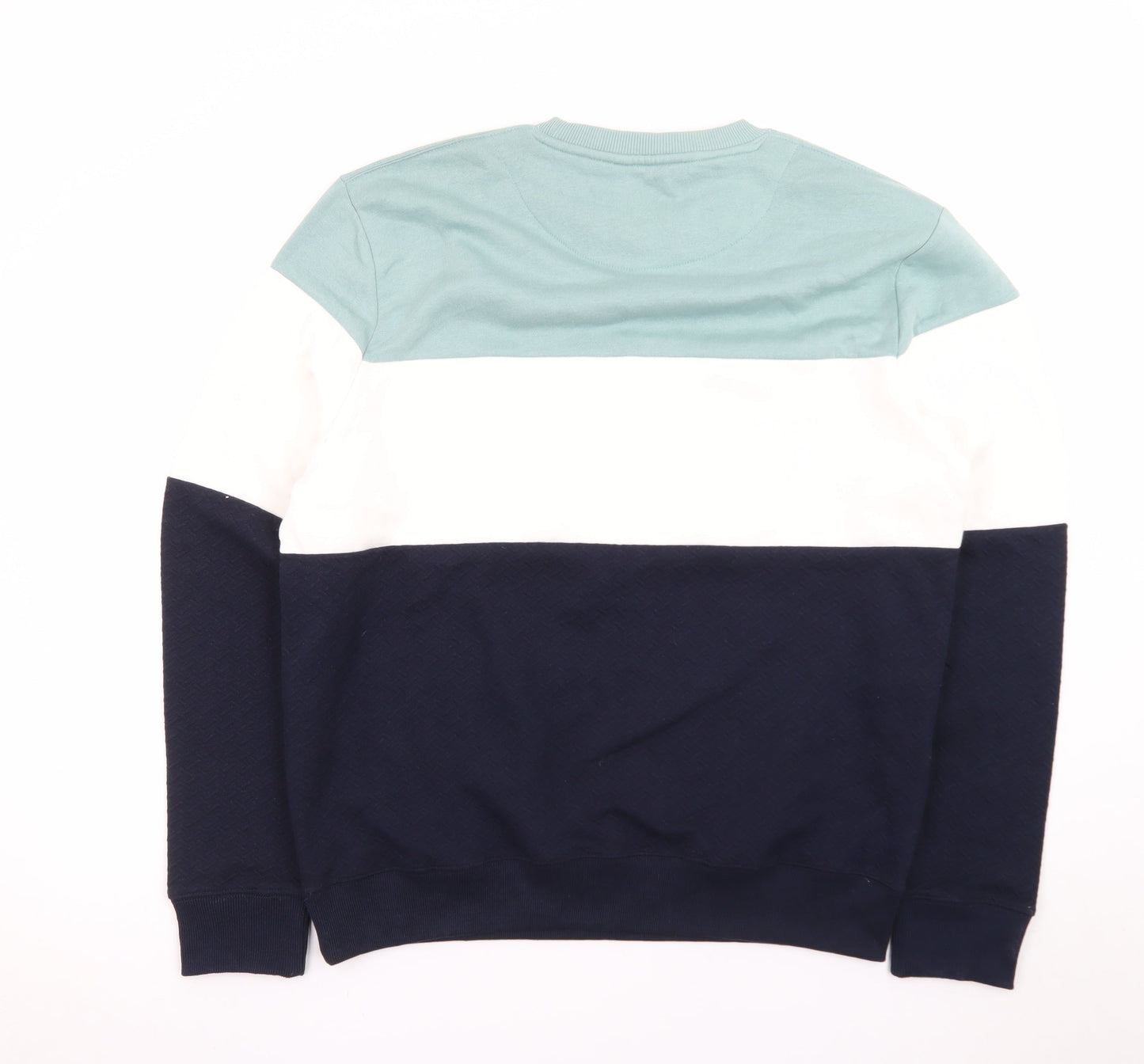 Peacocks Men's Blue Green White Colour Block Crew Neck Sweatshirt L