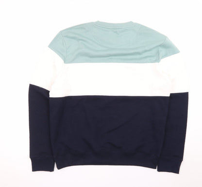 Peacocks Men's Blue Green White Colour Block Crew Neck Sweatshirt L