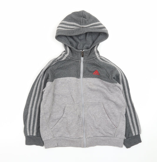 Adidas Boys Grey Full Zip Hoodie 7-8 Years Fleece Lined Sportswear