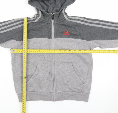 Adidas Boys Grey Full Zip Hoodie 7-8 Years Fleece Lined Sportswear