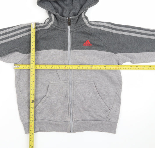 Adidas Boys Grey Full Zip Hoodie 7-8 Years Fleece Lined Sportswear