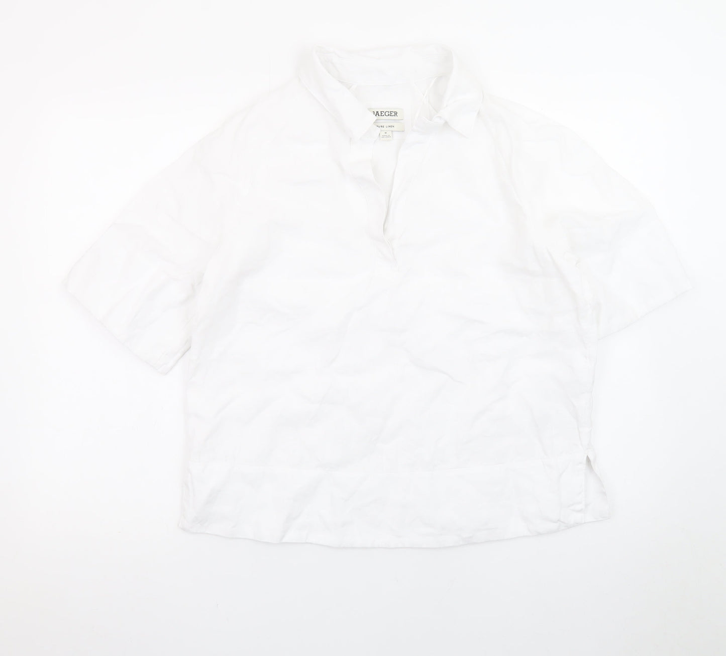 Jaeger Women’s White Linen Collared Short Sleeve Blouse Size 10