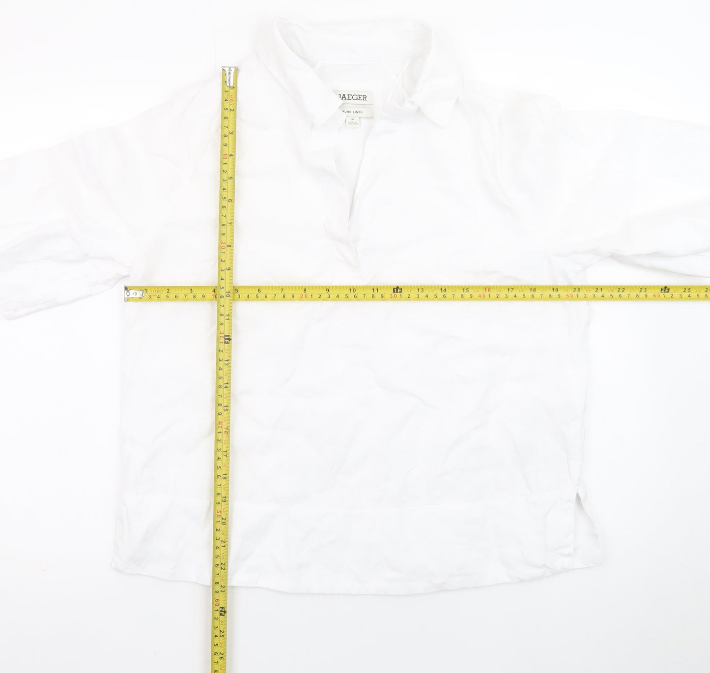 Jaeger Women’s White Linen Collared Short Sleeve Blouse Size 10
