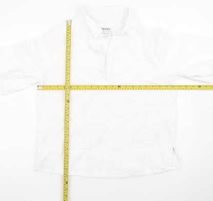 Jaeger Women’s White Linen Collared Short Sleeve Blouse Size 10