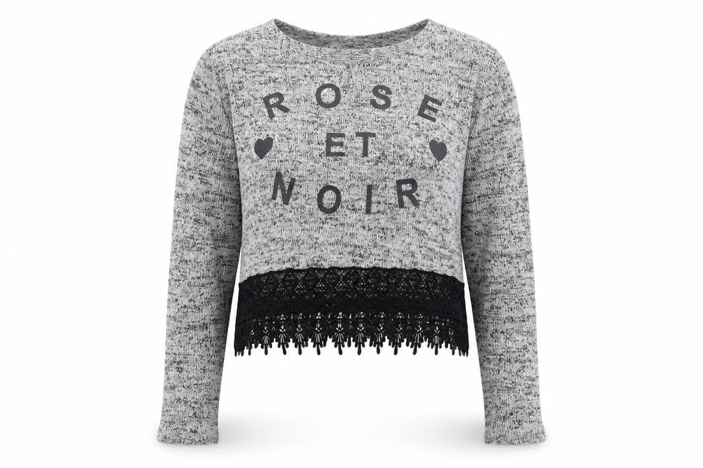 H&M Women’s Grey Lace Hem Pullover Jumper Size S