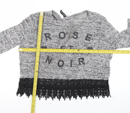 H&M Women’s Grey Lace Hem Pullover Jumper Size S