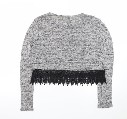 H&M Women’s Grey Lace Hem Pullover Jumper Size S