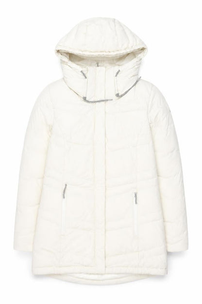 Columbia Women Ivory Long Hooded Puffer Coat L