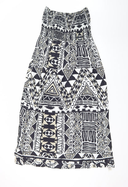 Debenhams Women Black Geometric A-Line Strapless Cotton Summer Dress Size 14