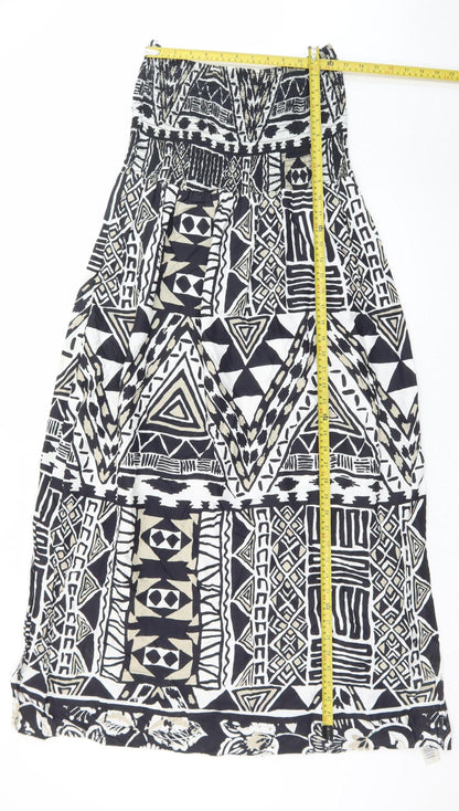 Debenhams Women Black Geometric A-Line Strapless Cotton Summer Dress Size 14